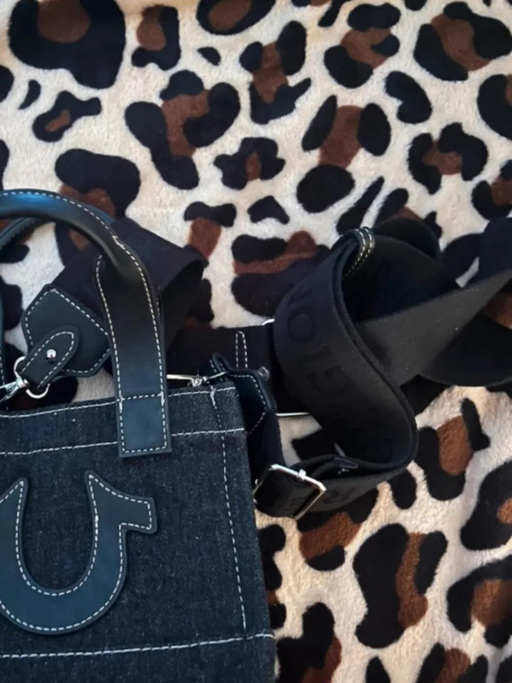 True Religion Black Denim Satchel with Contrasting Stitching